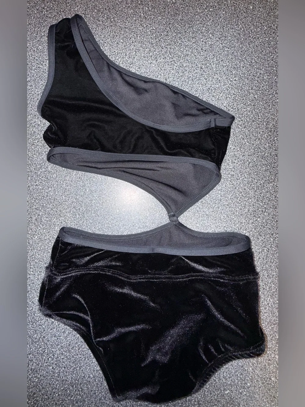 Kandi Kouture Black Velvet One Piece Leotard w/cut outs Size Child Large